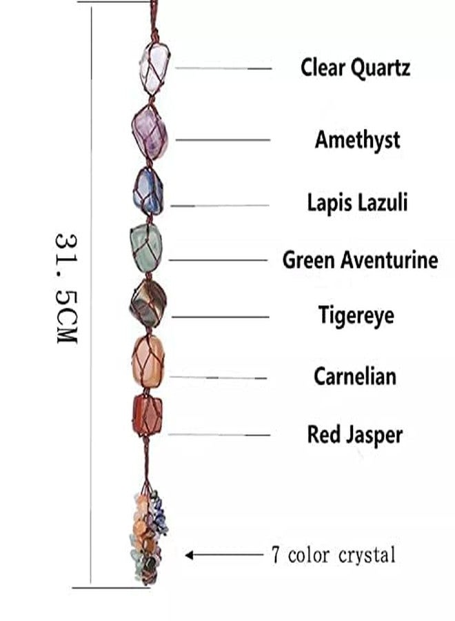 GEMTUB Natural Handcrafted Black Tourmaline and Selenite Rough Chunks Hanging and 7 chakra tumble hanging For Home & Car Hanging Combo Pack of 2 (combo 2(BT,ST+7 chakra hanging)) - Image 2